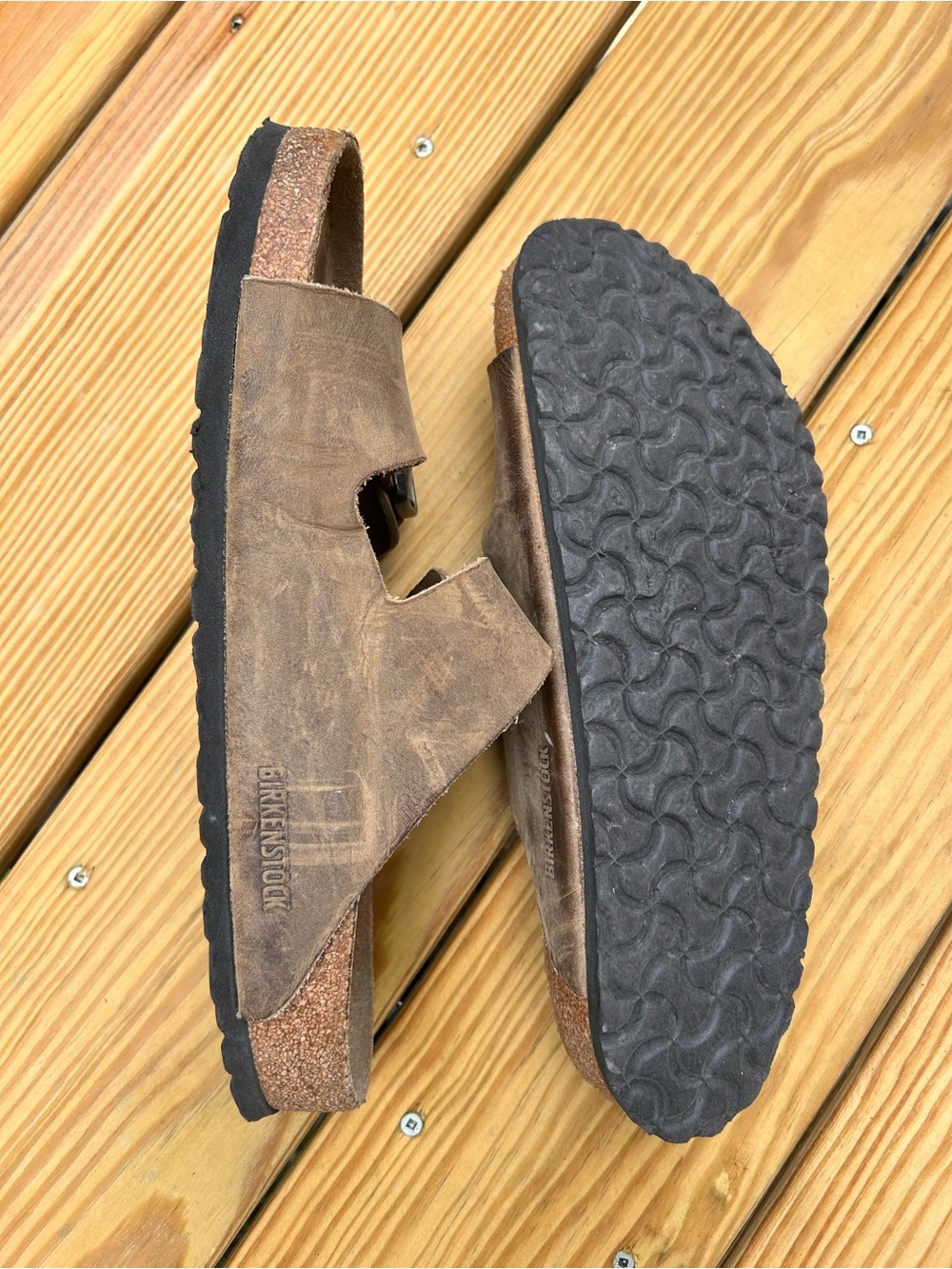 Birkenstock Men's Brown Leather Two-Strap Cork Footbed Sandals